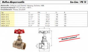 Muffen-Absperrventile, PN 10 (Eco-Line), IG, Messing, Muffenventil, Ventil, Absperrventil, alle Größen